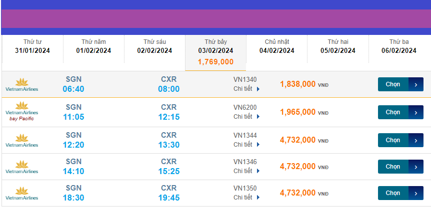 Tân Sơn Nhất  - Cam Ranh (CXR) 03/02/2024 Mồng 24/12/2023