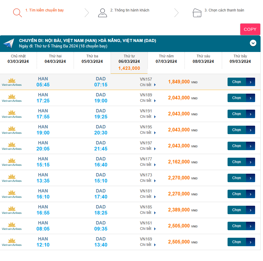 Nội Bài (HAN) - Đà Nẵng (DAD) 06/03/2024