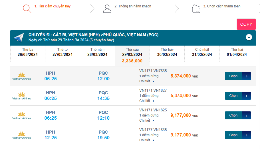 Cát Bi (HPH) - Phú Quốc (PQC) 29/03/2024