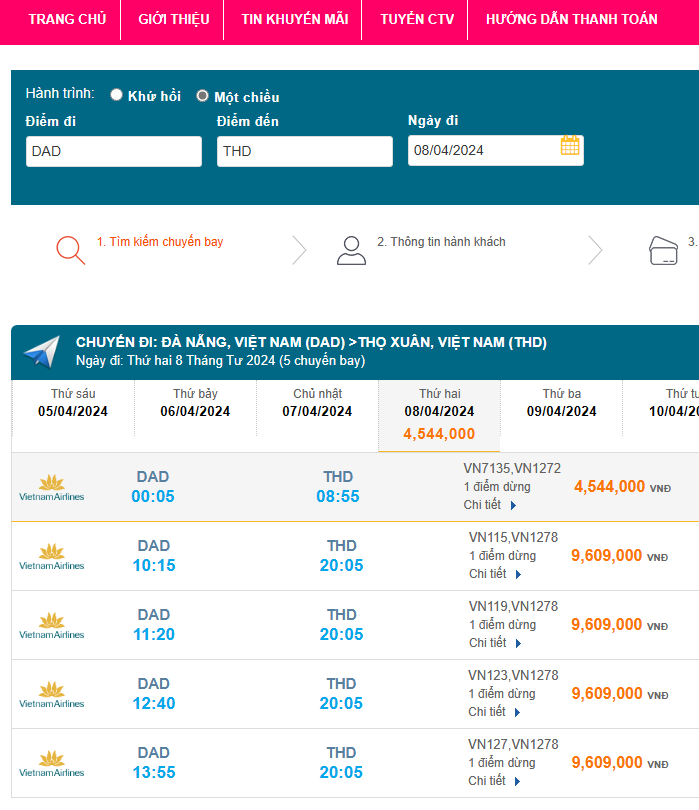 Đà Nẵng (DAD) - Thọ Xuân (THD) 08/04/2024
