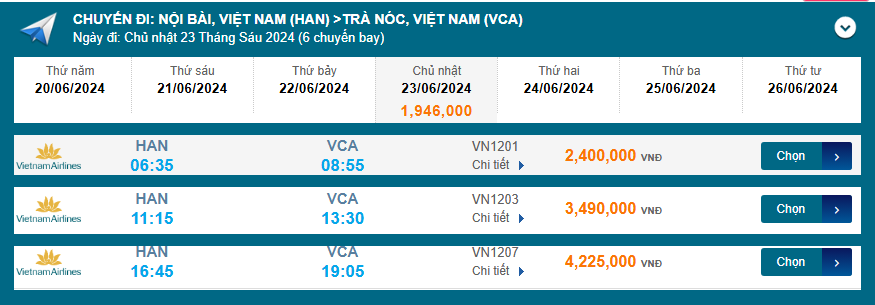 Nội Bài (HAN) - Trà Nóc (VCA) 23/06/2024