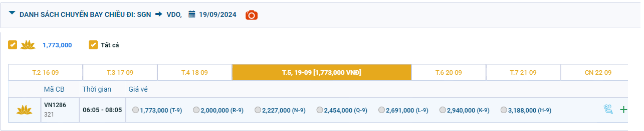 Tân Sơn Nhất (SGN) - Van Don (VDO) 19/09/2024