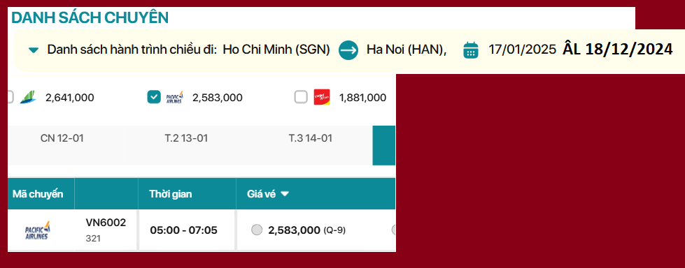 Hồ Chí Minh - Hà Nội 17/01/2025 ÂL 18/12/2024