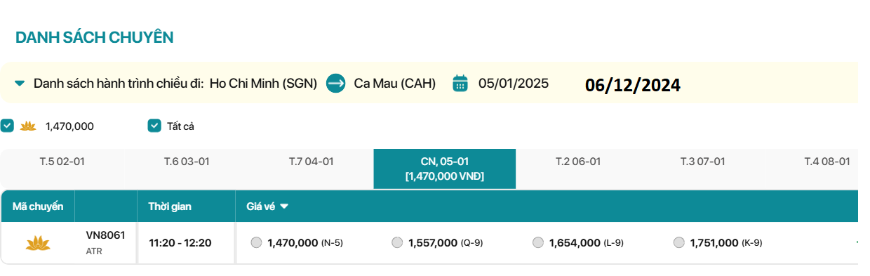 Hồ Chí Minh - Cà Mau  05/01/2025 ÂL 06/12/2024