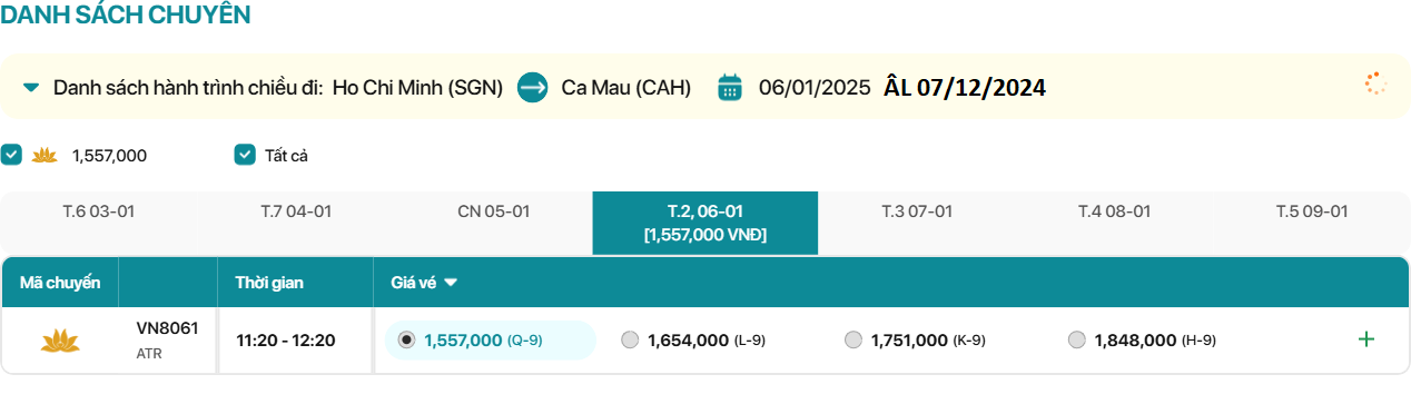 Hồ Chí Minh - Cà Mau  06/01/2025 ÂL 07/12/202