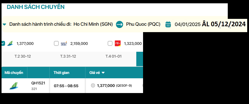 Hồ Chí Minh - Phú Quốc 04/01/2025 ÂL 05/12/2024  Số 2