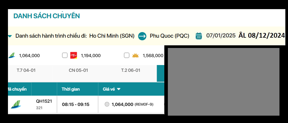 Hồ Chí Minh - Phú Quốc 07/01/2025 ÂL 08/12/2024