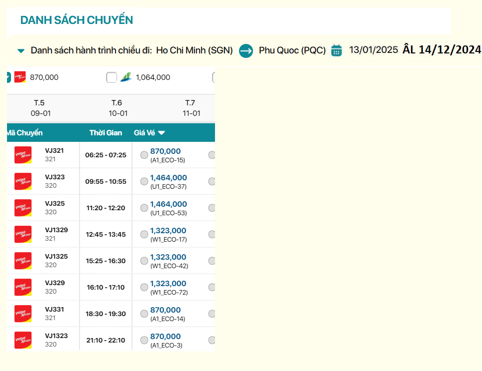 Hồ Chí Minh - Phú Quốc 13/01/2025 ÂL 14/12/2024 sô 1