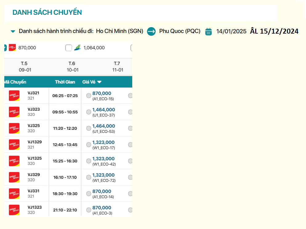 Hồ Chí Minh - Phú Quốc 14/01/2025 ÂL 15/12/2024 sô 2