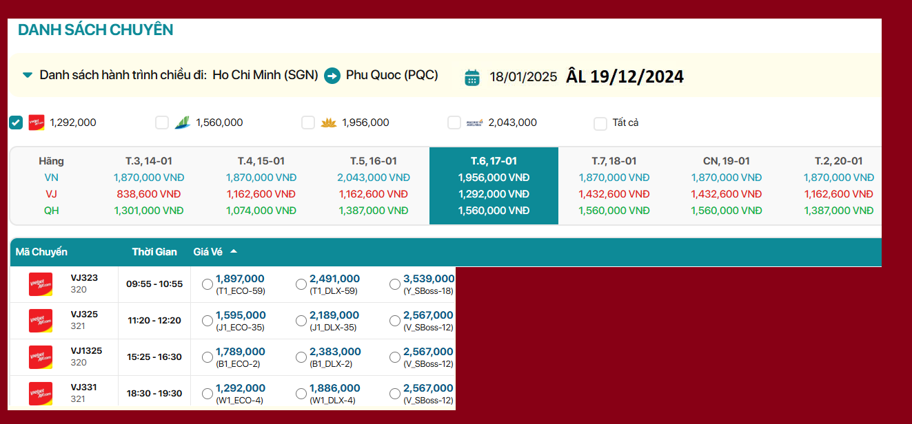 Hồ Chí Minh - Phú Quốc 18/01/2025 ÂL19/12/2024