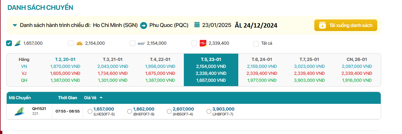 Hồ Chí Minh - Phú Quốc  23/01/2025 ÂL 24/12/2024