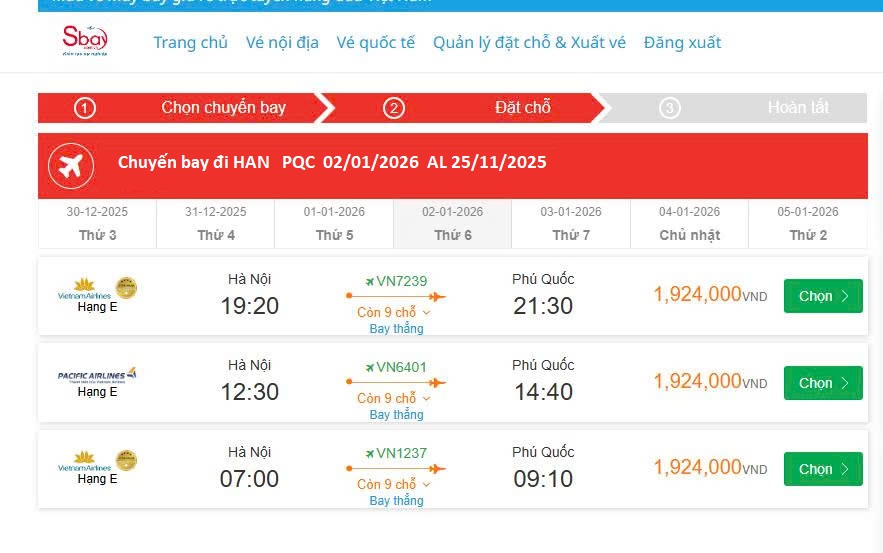 Hà Nội - Phú Quốc 02/01/2026