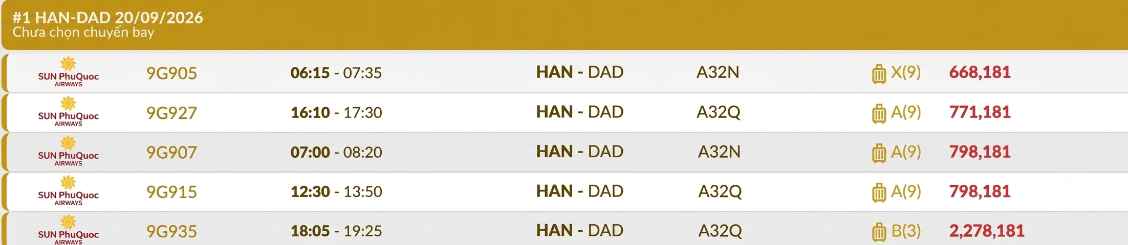 Hà Nội (HAN) - Đà Nẵng (DAD) Chủ nhật 20/09/2026