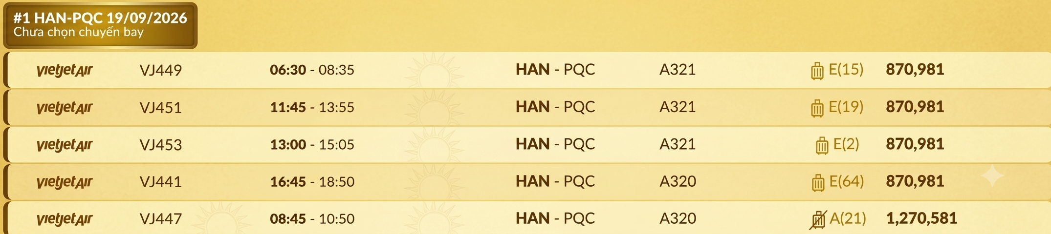 Hà Nội (HAN) - Phú Quốc (PQC) Thứ bảy 19/09/2026