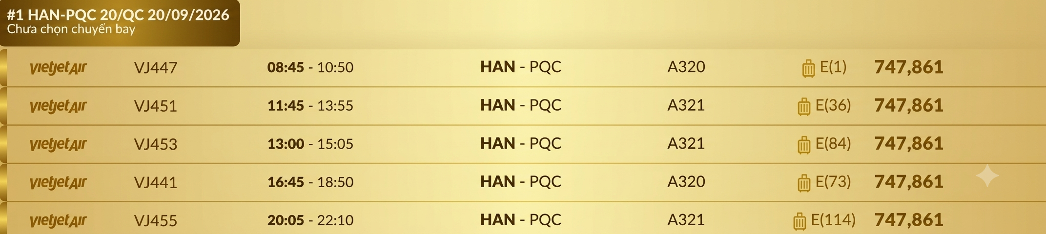 Hà Nội (HAN) - Phú Quốc (PQC) Chủ nhật 20/09/2026